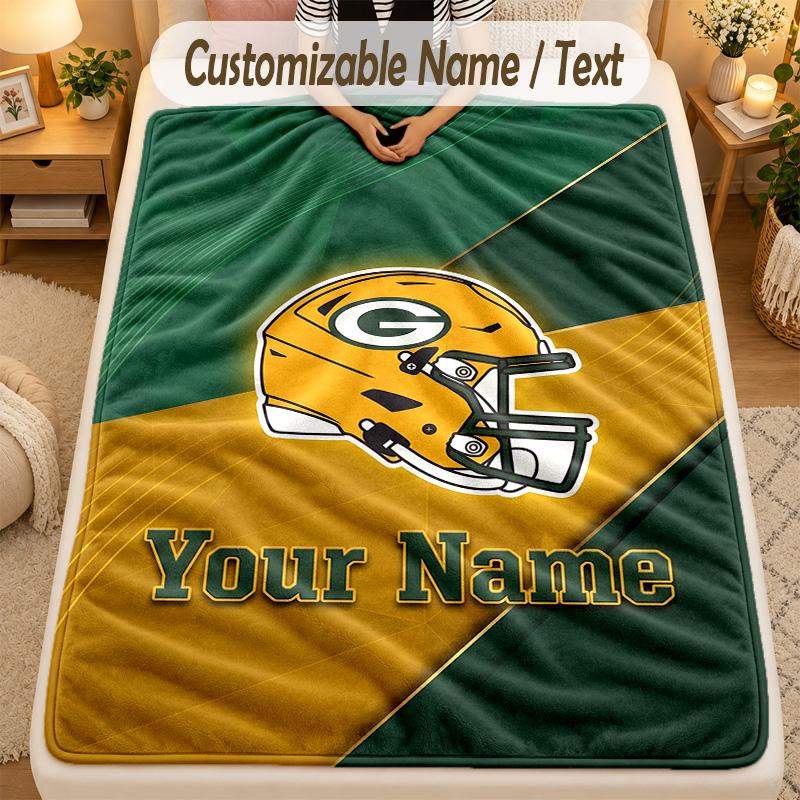 Flannel BlanketGreen Bay Packers Custom Name Text Personalized Soft Warm Throw Blanket Home Decor Gift
