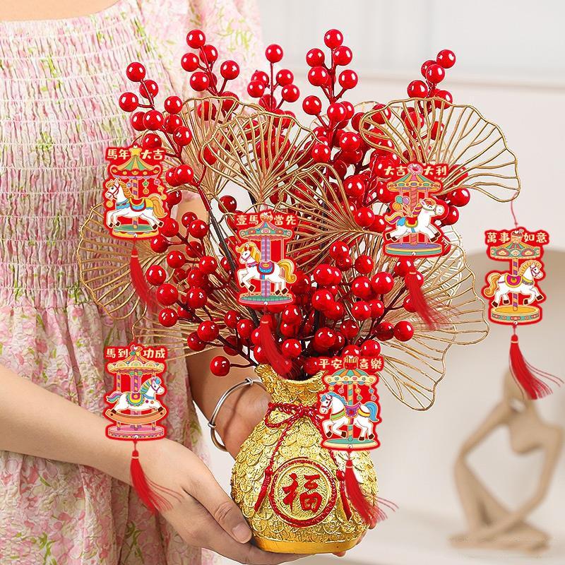 Chinese New Year 2026 Decoraitons  Spring Festival Hanging Ornaments Plant Bonsai Pendants with Tassle Horse Year Party Supplies