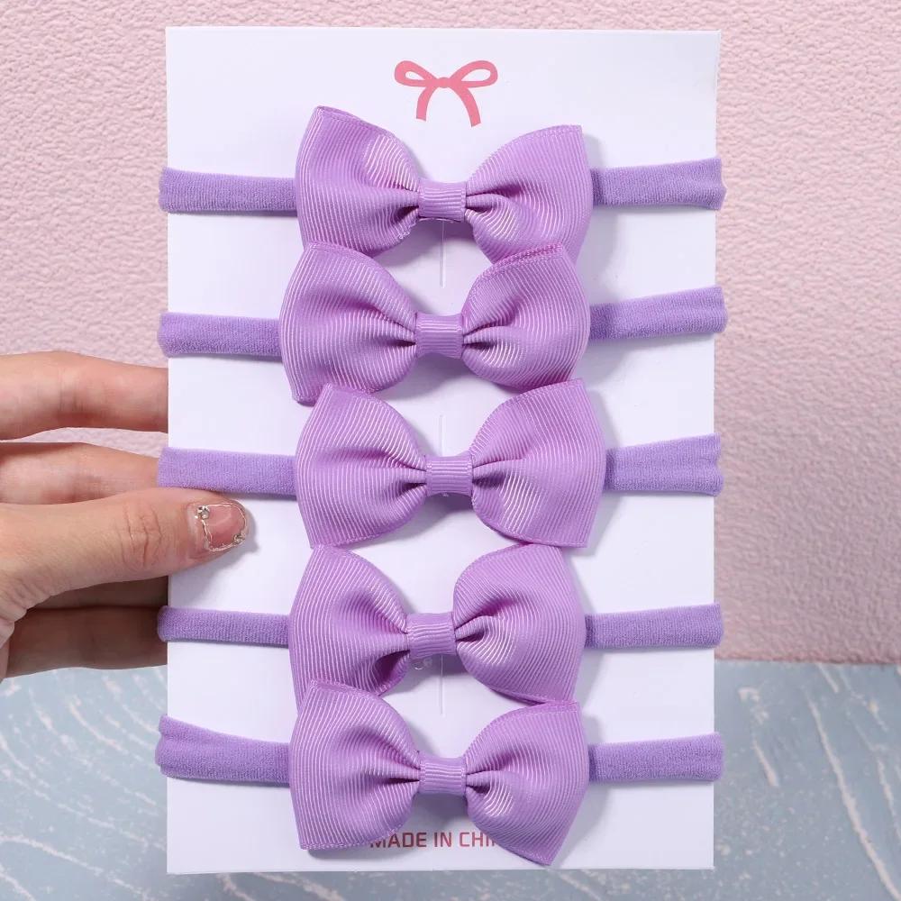 5/6Pcs Girls Solid Color Bowknot Headband For Baby Kids Grograin Ribbon Headwear Hair Bands Infant Hair Accessories