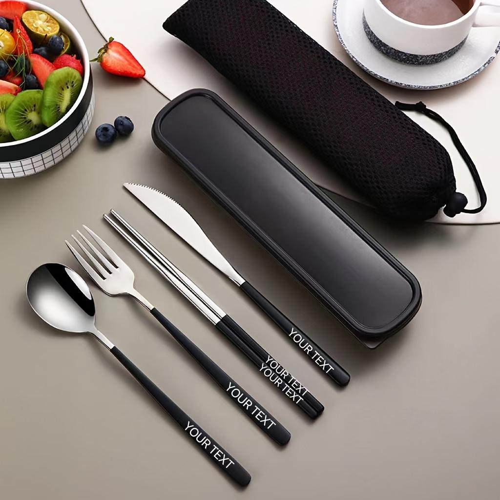 

4pcs stainless steel knife, fork,spoon,portable travel equipment set with box,reusable stainless steel tableware set with fork,spoon,knife,chopsticks