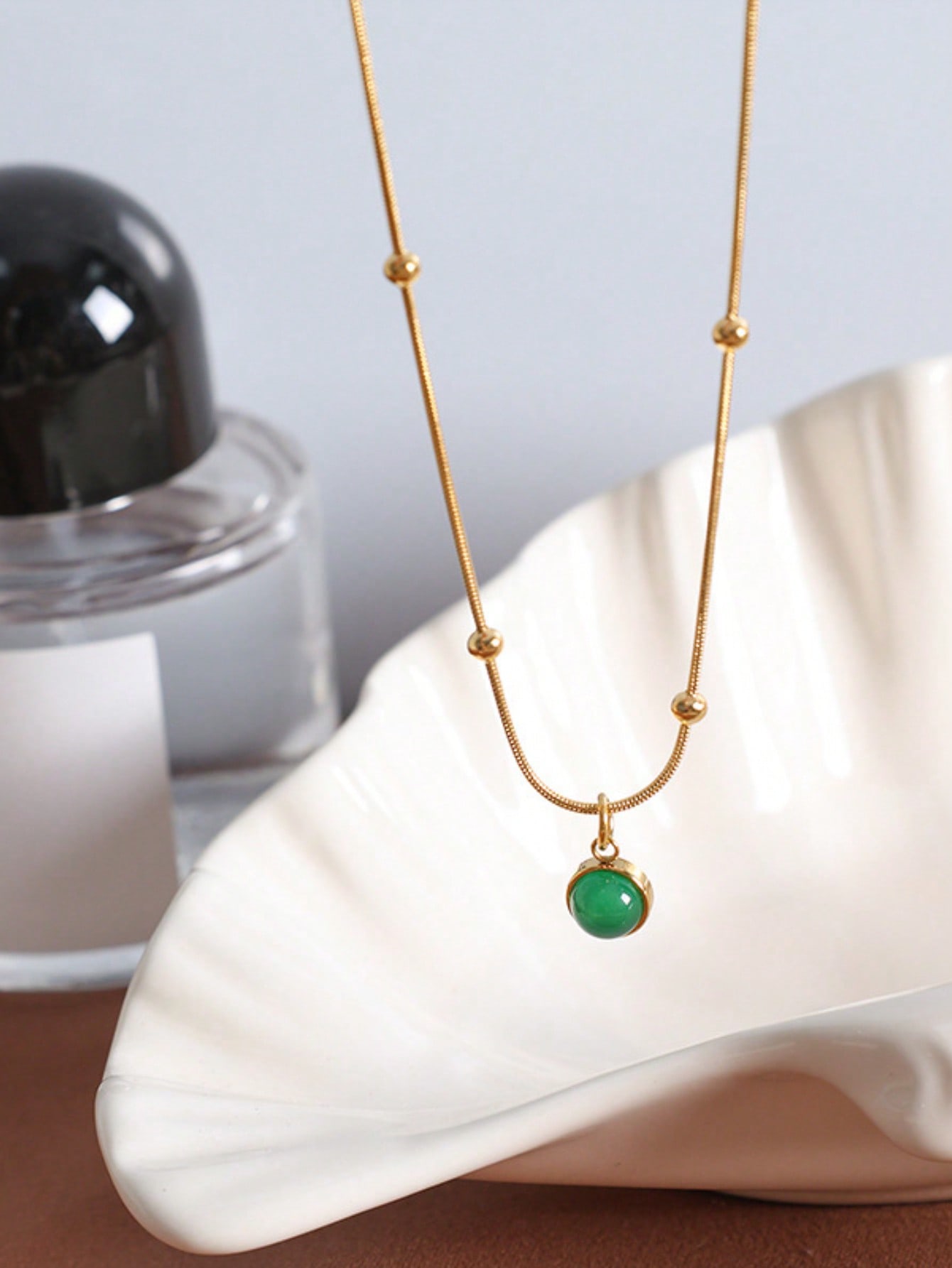 

1 шт. Винтажное ожерелье-подвеска круглой формы из натурального камня во французском стиле, позолоченная 18-каратным золотом титановая сталь