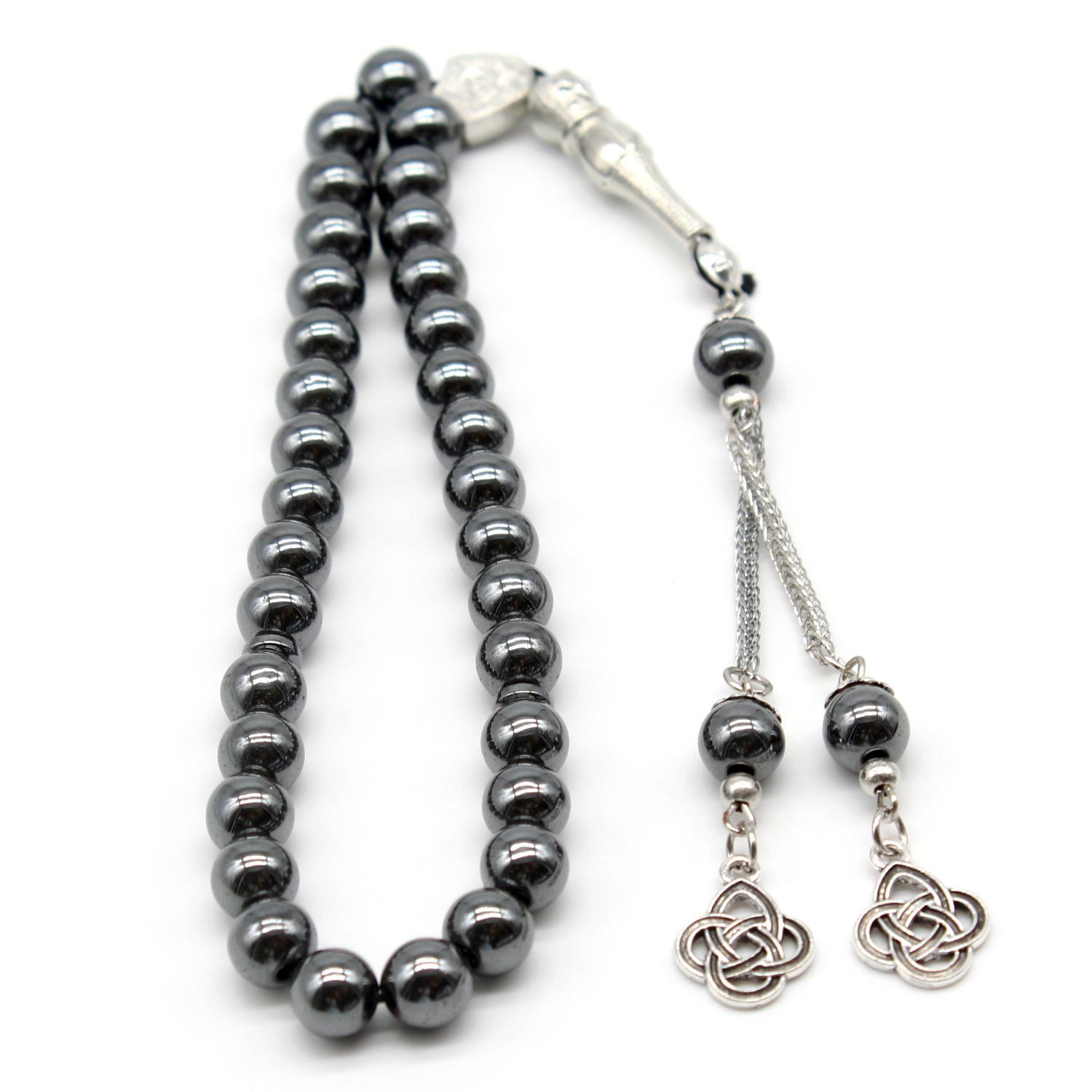 Exquisites Schwarzes Gallenstein 8mm Perlenarmband - 33 Islamische Türkische Gebetsperlen gray