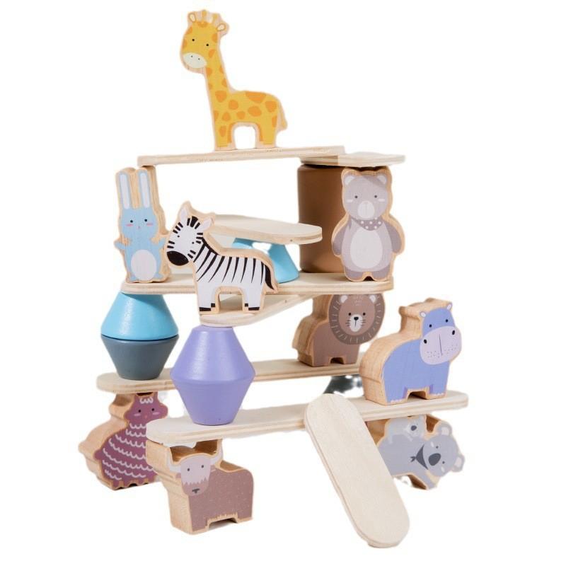 Wooden Animal Stacking Toy With Water Based Paint For Child Development And Parent Child Interaction