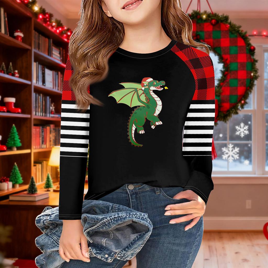 Girls Long Sleeve Christmas Day T Shirts Kids Fall Tops Crewneck Basic Tees 5-14Y
