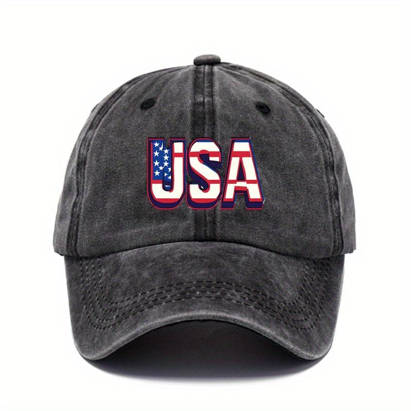 USA Flag Letter Print Baseball Cap Distressed Cotton Adjustable Sun Protection Outdoor Casual Cap