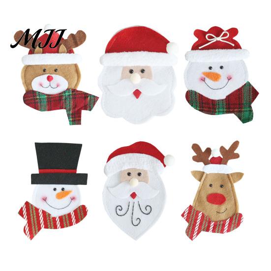 Christmas Dinner Table Setup Cutlery Holder Pockets, Non-woven Fabric Pouch Bags for Spoon Knife Holders Fork, Santa Snowman Reindeer Tableware
