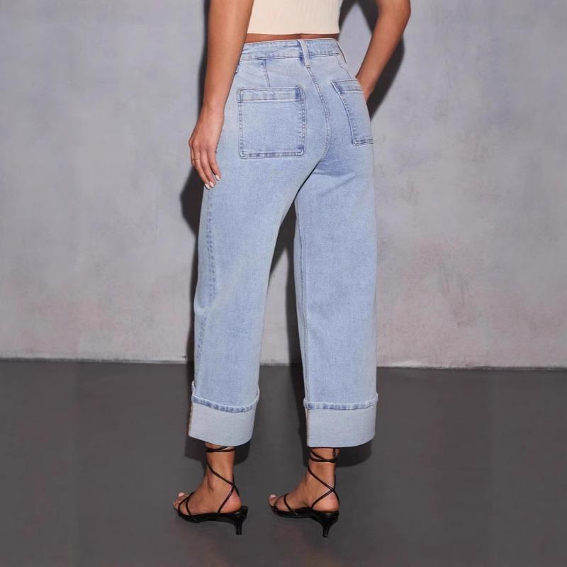 New Stretch Trousers Washed High Waist Jeans Fashion Casual Trend Versatile Wide Leg Jeans Women