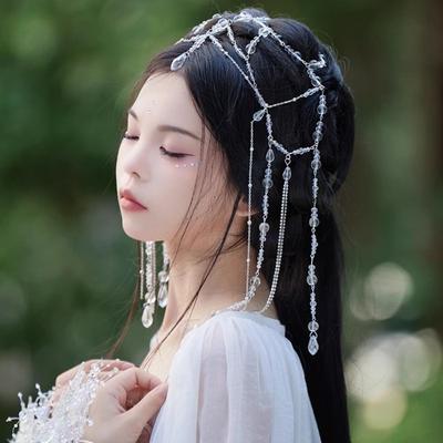 Korean Style Crystal String Beads Hair Accessories Long Tassel Fairy Rhinestone Head Chain Shining Multilayer Bridal Crown