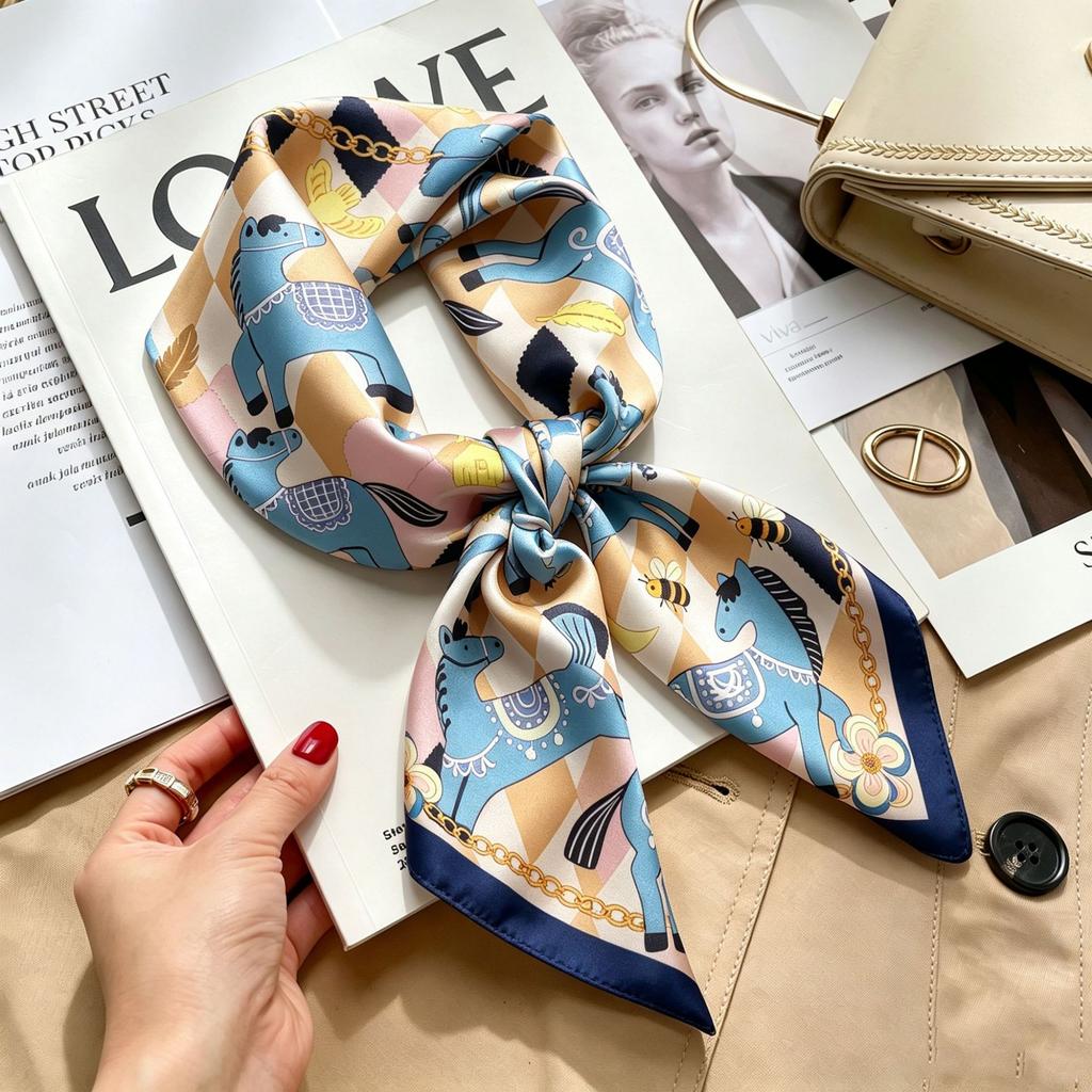 Spring and Autumn thin flight attendant occupation small scarf headscarf small square scarf female foreign style literary Korean versatile cartoon sil