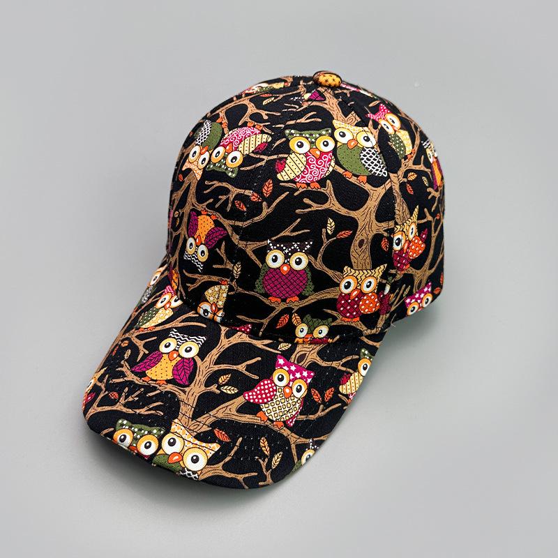 British Cartoon Print Owl Letter Baseball Cap Men'S And Women'S Sunshade Personality Street Cap