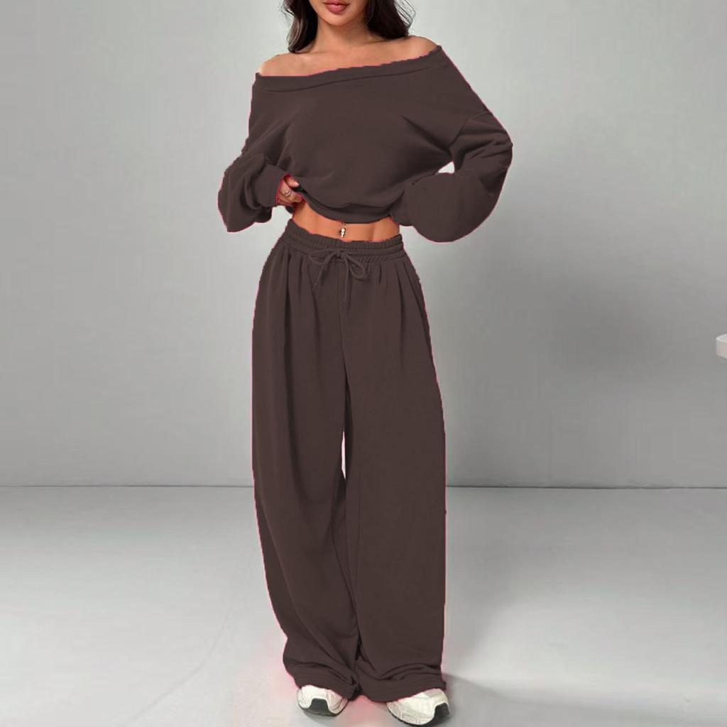 Women's Slim Fit One-Shoulder Crop Top and Casual Pants Set