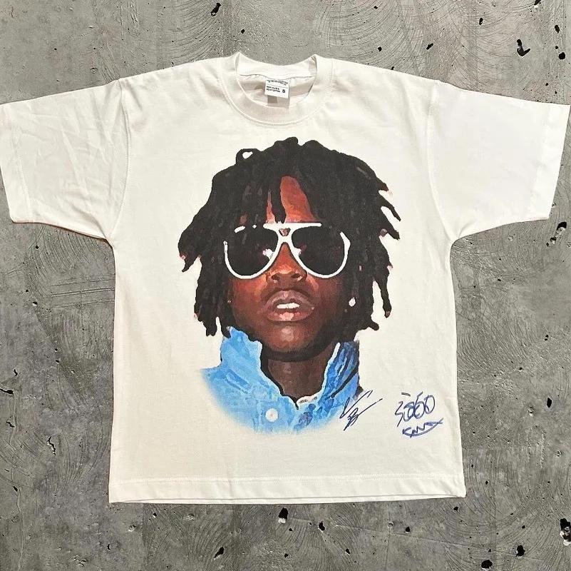 High Street Retro Trend Portrait Monogram Print Short Sleeve T-shirt for Men Y2k Goth Harajuku Hip Hop Couple Casual Loose Shirt