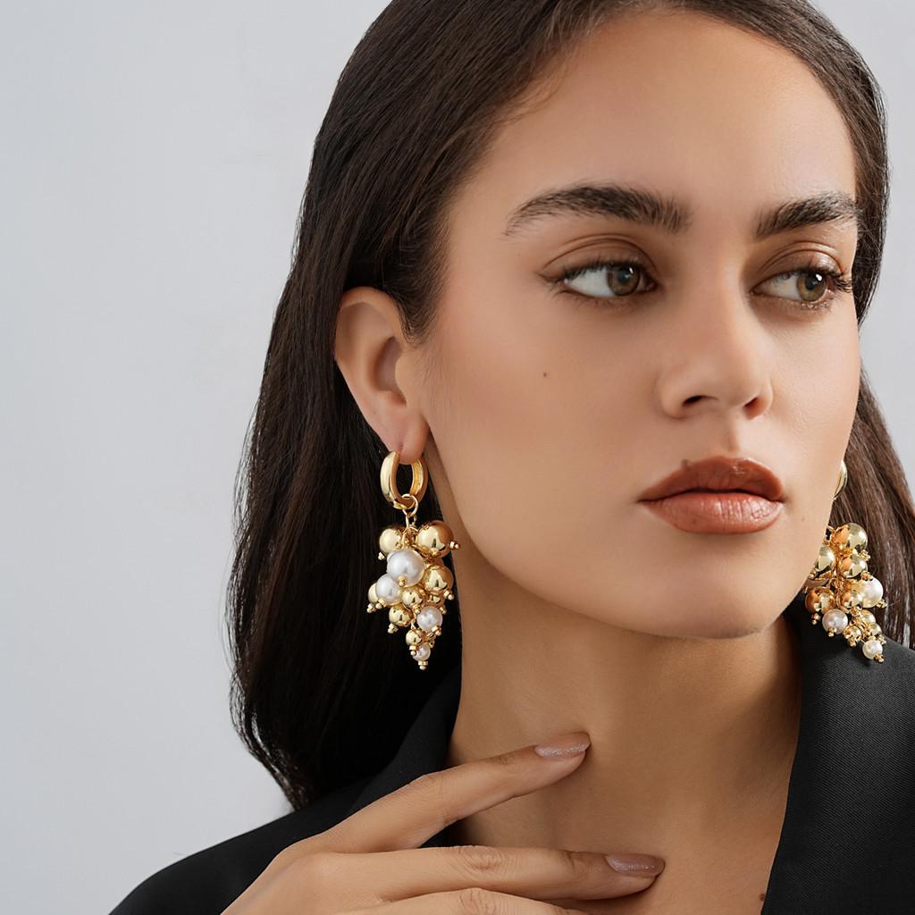Alloy Gold Chic Geometric Earrings With Faux Pearl Detail Elegance Everyday