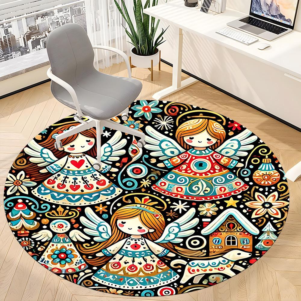 1pc Angelic Winter Office Round Area Rug, Under Office Chairs Bedroom Living Room Home Decor, Room Deco, Available in Various Sizes