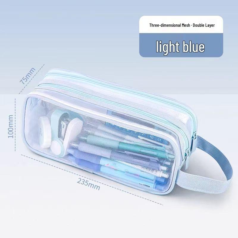 Large Capacity Double Layer Transparent Mesh Pencil Case for Girls & Boys - Perfect for School & Exams, Stylish & Portable