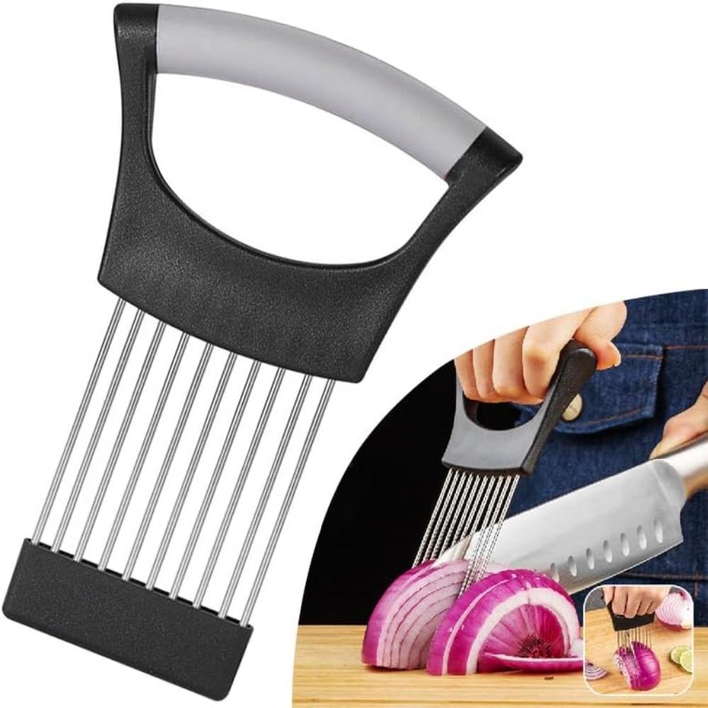 Müheloser Zwiebelschneider Halter Edelstahl Gemüse Schneidegabel Küchenhelfer
