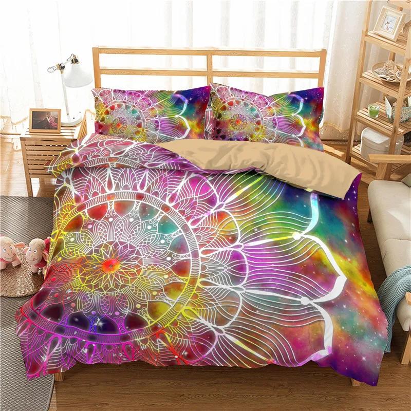Bohemian Mandala Duvet Cover Set Hippie Twin Full Queen King Bedding Set Polyester Ethnic Floral Quilt Cover with 2 Pillowcase