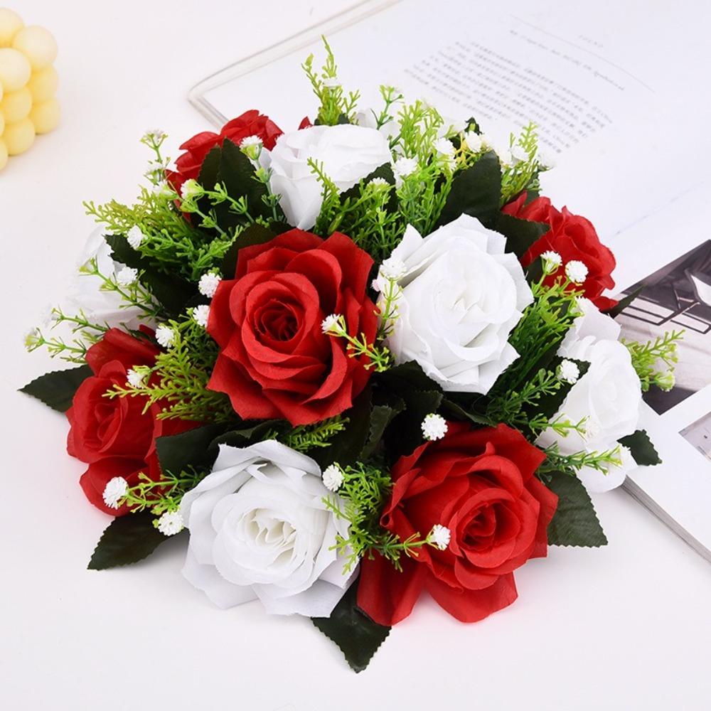 

Elegant Polyester Fabric Artificial Rose Flower Simulation Hand Holding Flower Ball Simulation Flowers Home Party червоний
