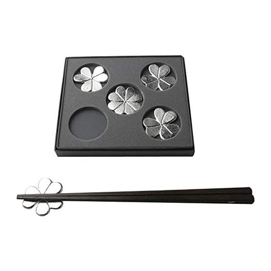 Nousaku Chopstick Rests - Katabami - Set of 5 - 100% Tin (501711) - Chopstick rests inspired by the katabami leaf, often used as a family crest. The