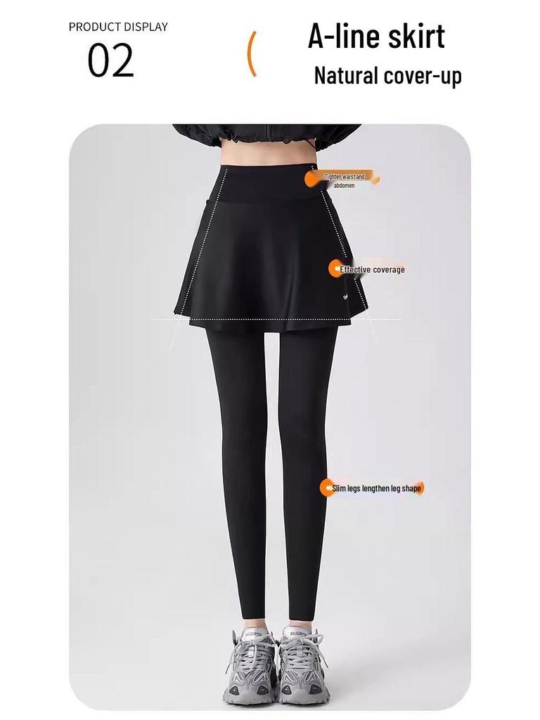Women's High-Waisted Yoga Skirt Pants, Autumn/Winter, Plus Velvet, Two-in-One Pilates Sports Leggings