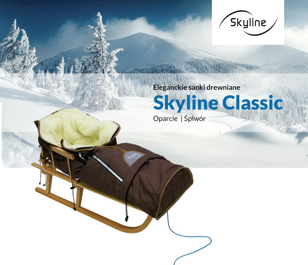 Traditional Wooden Sled With Backrest And Sleeping Bag For Children, Strong Polish