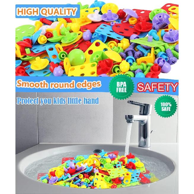 Educational Toys Building Blocks, 244 Pieces Electric Screwdriver DIY Building Toys for Boys and Girls, Educational Construction Building kit for