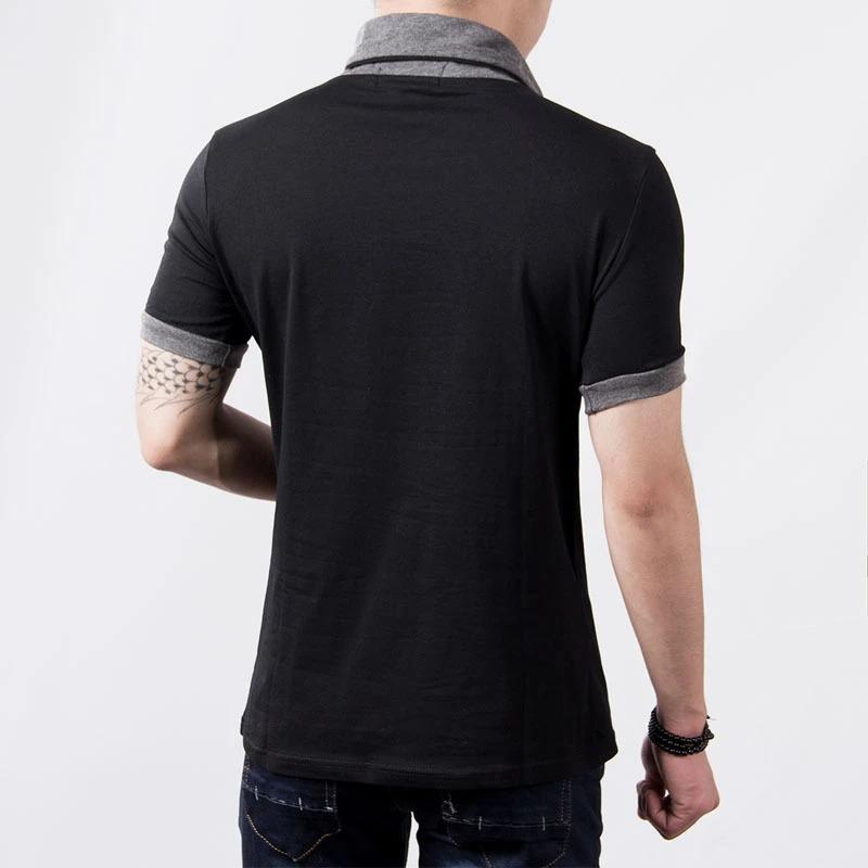 Summer Mens T Shirts Fashion Slim Short Sleeve Patchwork V Neck Black T Shirt Men Button Tees