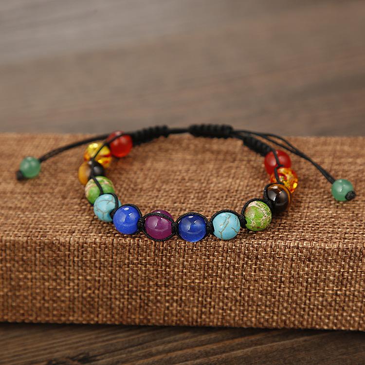 13 8Mm Natural Stone Seven-Color Rainbow Stone Beads Hand-Woven Bracelet B005