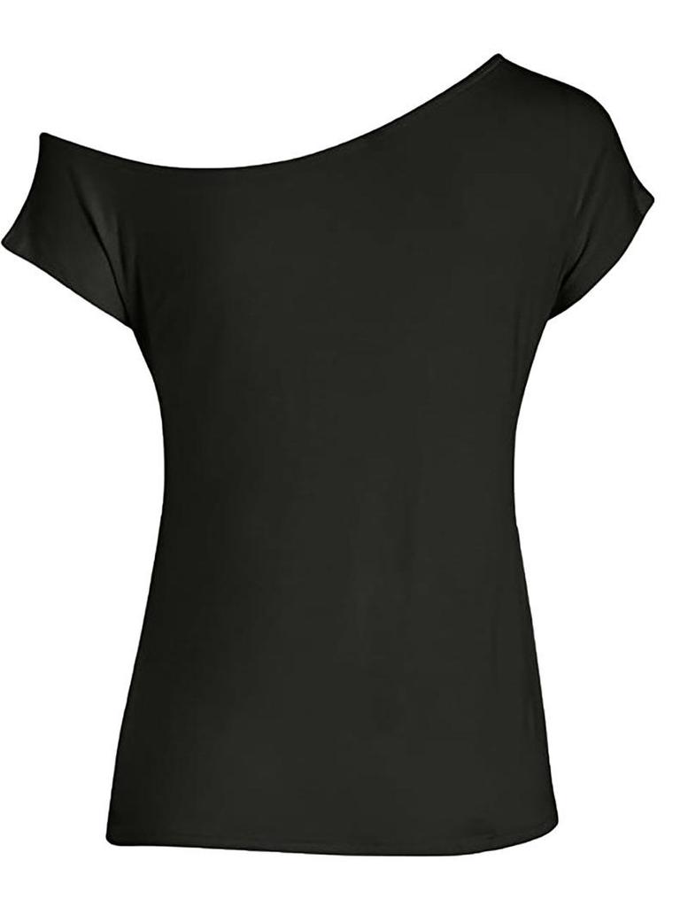 Women's 80's Nostalgic Party Off-Shoulder T-Shirt with Asymmetrical Neckline