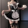 Sexy Cute Maid Cosplay Costumes Lace Up Bow Women Sexy Lingerie Lolita Servant Outfit Lace Server Roleplay Couples Sex Flirt Set With stockings