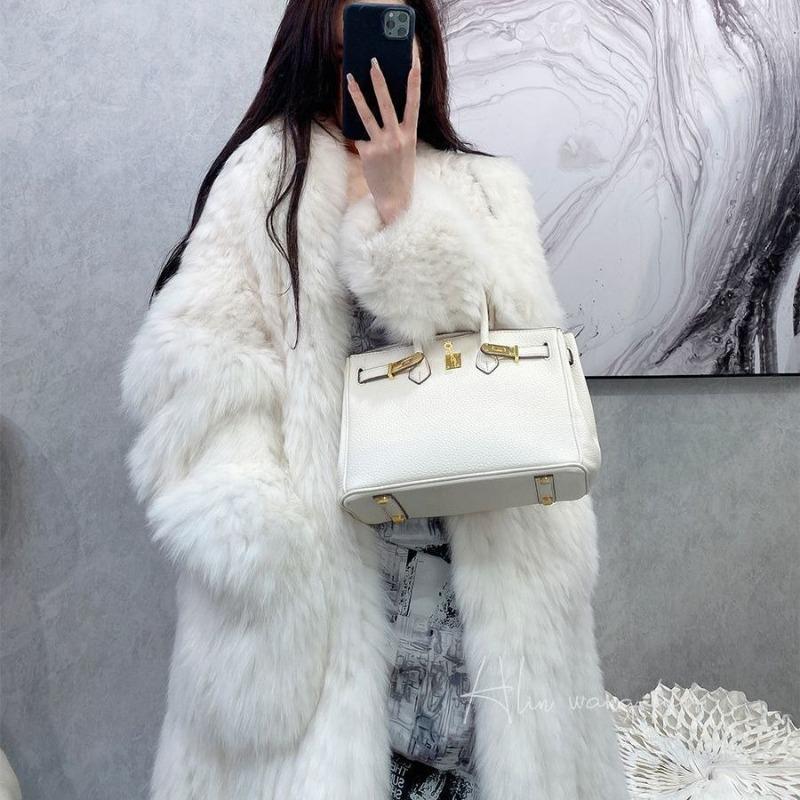 Новый темпераментный воротник из искусственного лисьего меха, вязаная средняя и длинная меховая женская свободная и тонкая меховая куртка, женская утолщенная S