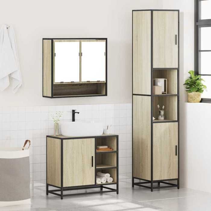 VidaXL Ensemble de meubles de salle de bain 3 pcs chêne sonoma, armoire de salle de bain, armoire de rangement de toilette, 3301116