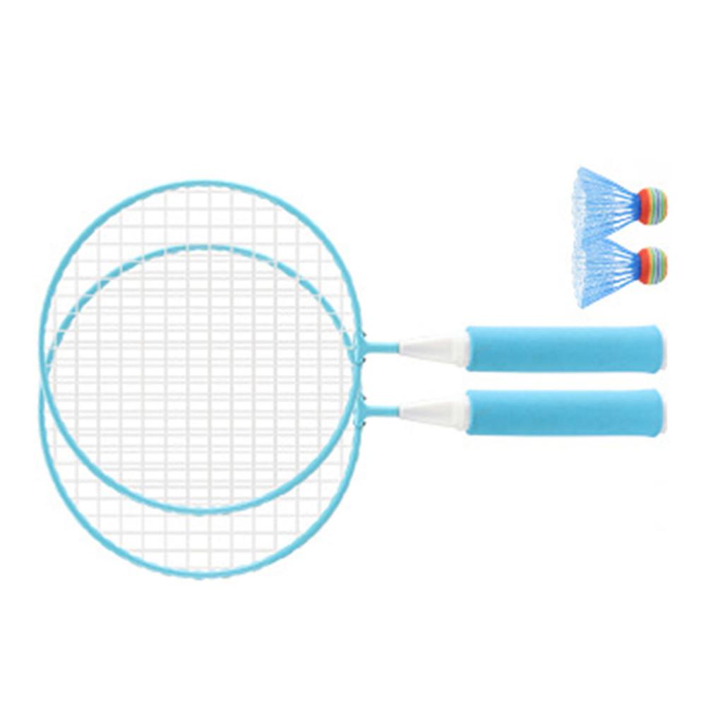 Children Badminton Racket Set Large Mesh Soft Anti Slip Handle Comfortable Grip Kids Badminton Rackets with 2 Balls Blue
