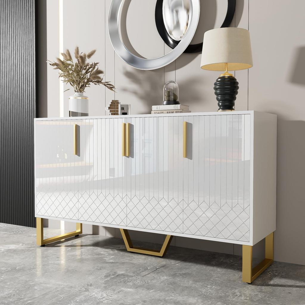 Sideboard mit 4 Türen, Hochglanz Kommode mit Metallgriffen und Beine, für Esszimmer, Wohnzimmer & Schlafzimmer