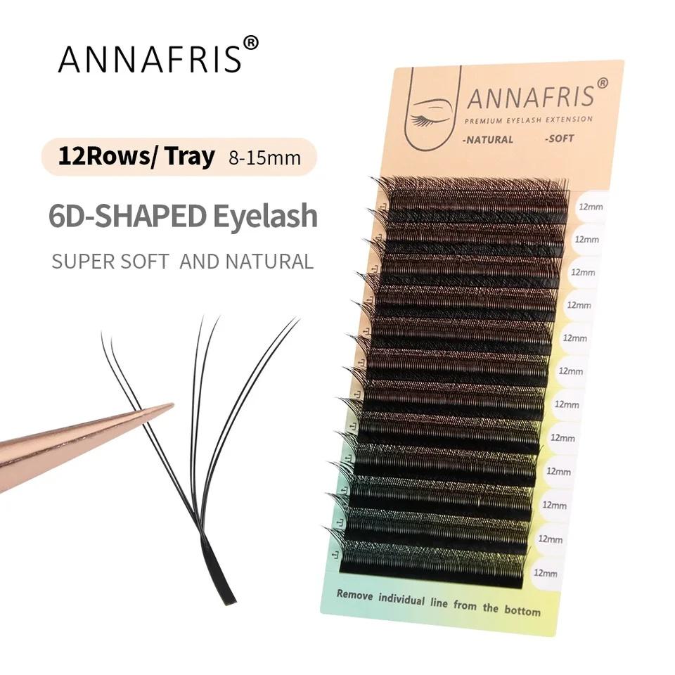 ANNAFRIS 3D W Shape Synthetic Hair Natural Long Automatic Flowering Bloom False Lashes 2Tips Black Premade Eyelash Extensions