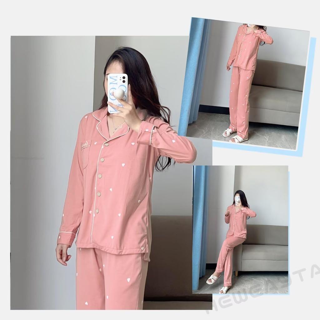 HEWEAYTA Long Sleeve Loungewear Loose Soft Size Women's Pajamas, Spring/Summer/Autumn, Open-Front, Set, Comfortable, Fit, (64 Pink, L)