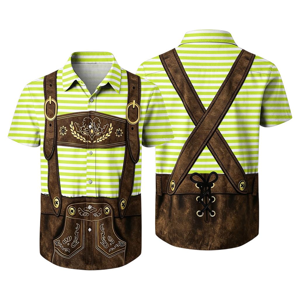Men's Short Sleeve Button Up Shirt Oktoberfest Style Beer Festival Print Casual Loose Fit Party Shirt with Vintage Inspired Design