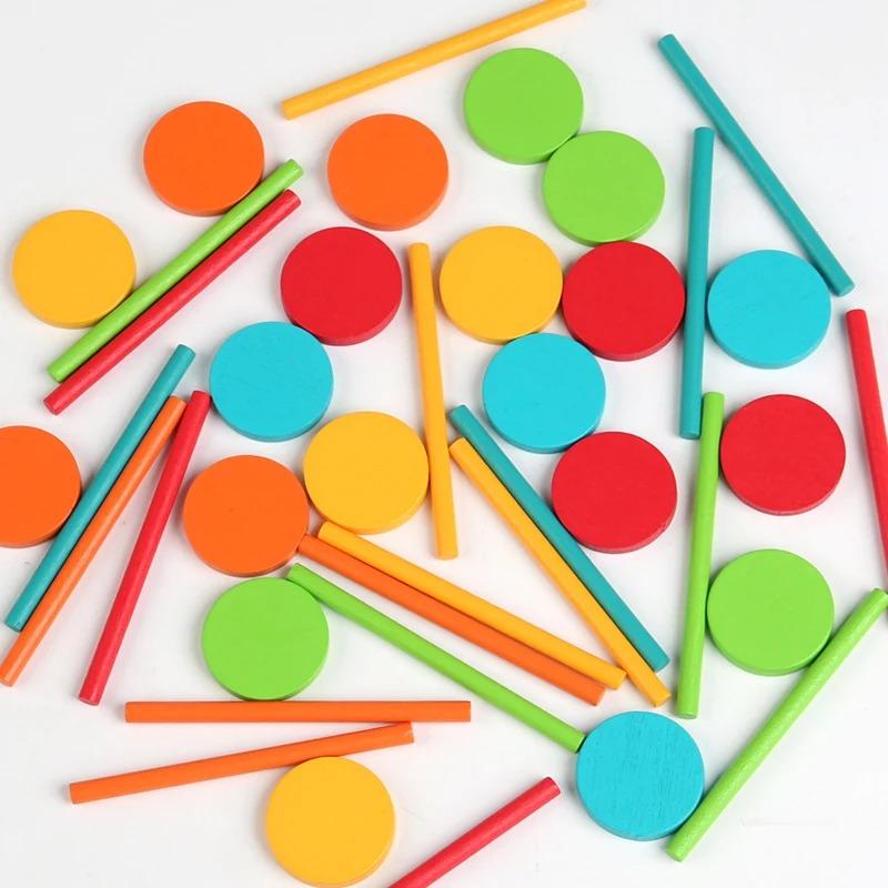 Montessori Color Sorting Cup Shape Color Matching Toys Wooden Sticks Classification Bucket Early Education For Age 3+ Fine Motor