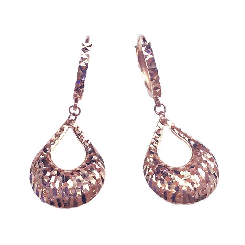 Exquisite Russian 585 Purple Gold Plated Rose Gold Color Gold Fashionable Shiny Hollow Water Drop Simple And Exquisite Earrings