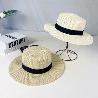Flat Top Straw Hat Summer Travel British Style Wide Brim Sun Hat Beach Braided