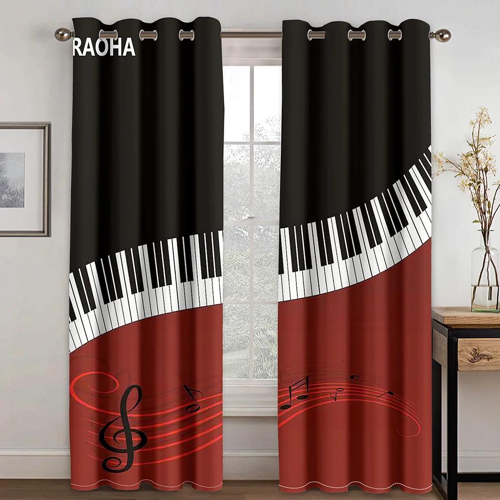 3D Piano Black and White Notes Romantic Innovative Curtains Living Room Kitchen Bedroom Balcony Window Decor Curtains 2 Panels