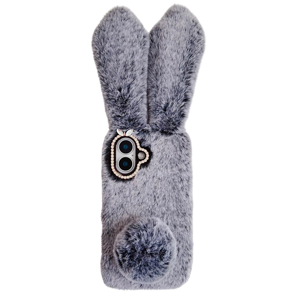 For iPhone 16 Case Bunny Ears Furry Soft Warm TPU Phone Cover