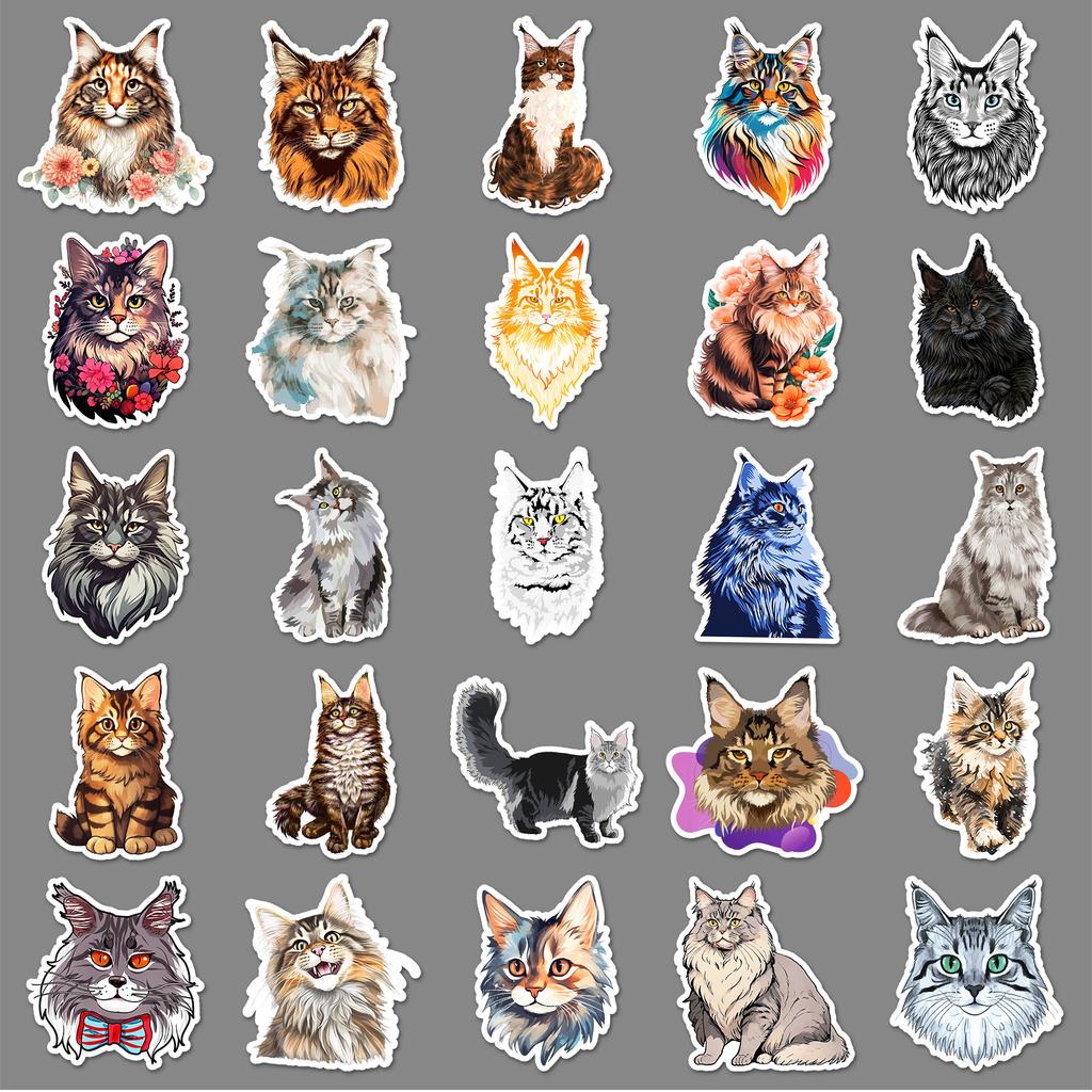 50pcs Maine cat graffiti stickers personalized cross-border cartoon cute cat decoration mobile phone luggage creative stickers