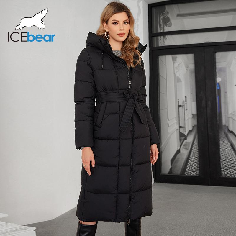ICEbear 2024 Winter Damen Lange Baumwolljacke Damen Kapuzentunika Mantel Damen Einfarbig Verdickte Thermojacke GWD4502I