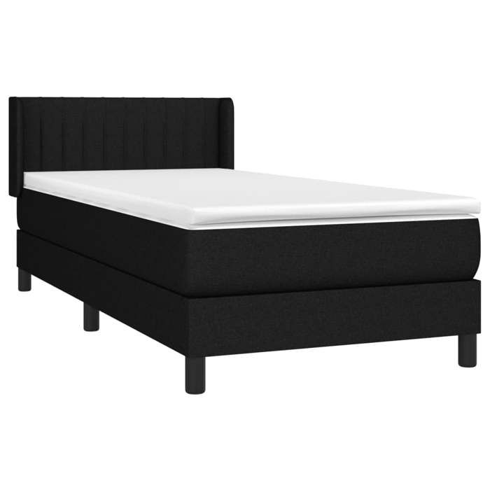 3129851 vidaXL Lit à sommier tapissier avec matelas Noir 100x200 cm Tissu