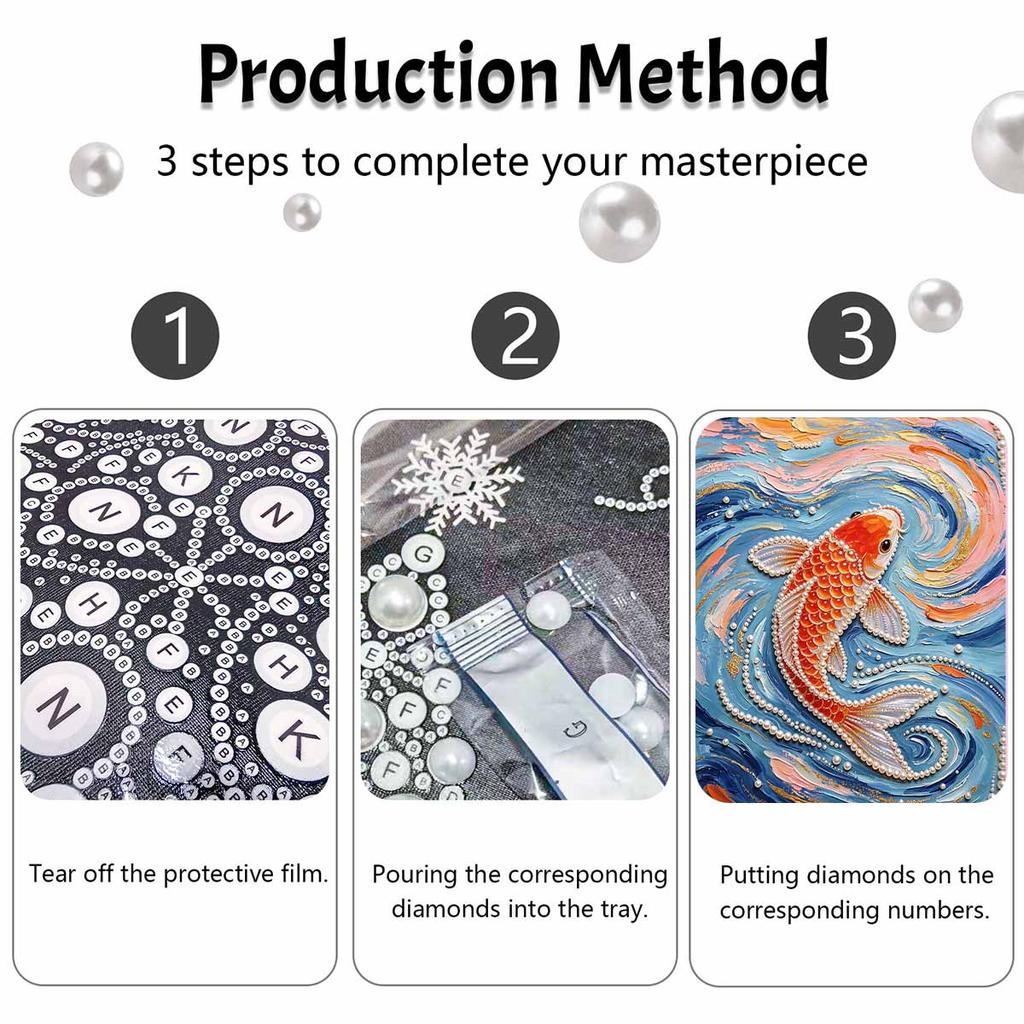 Frameless Pearl Painting Kit Koi Fish Pattern DIY 3D Bead Canvas Art Relaxing Leisure Craft for Adults Wall Decor Gift
