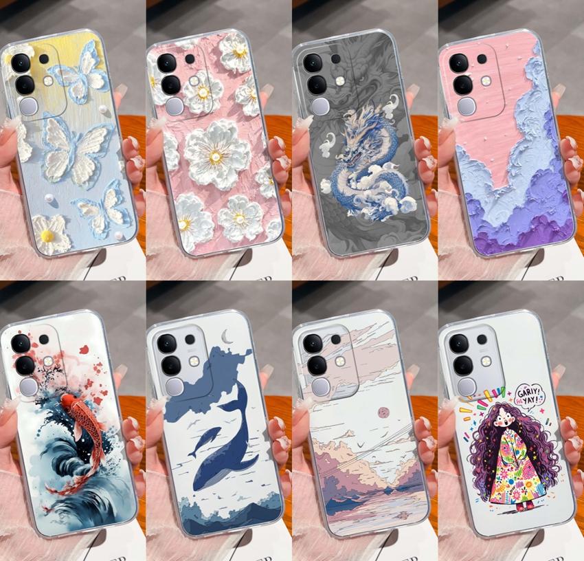 Dla Vivo Y29 Y29s Y28 Y27 Y22 Y21a Y21e Y20a Y20i Przezroczyste Etui na Telefon TPU Tajemniczy Orientalny Wzór Smoka Miękkie Silikonowe Antypoślizgowe Etui Dla Vivo Shell