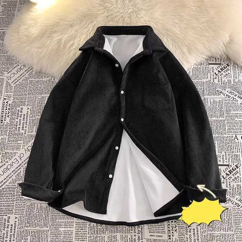 Shirt Coat for Women Cotton Winter Padded Warm Solid Color Thickened Casual Oversize Double Layer Jacket