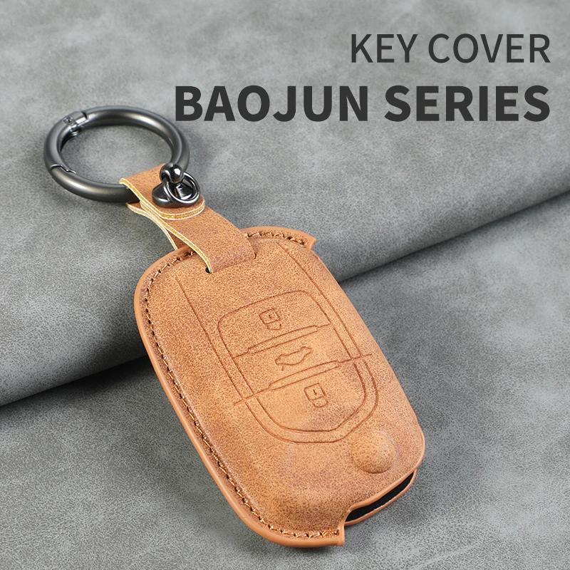 3 Button Leather Car Flip Key Case Cover for SGMW Wuling Hongguang Mini 2025 for Baojun 510 560 730 310W 530 360 200E Key Shell