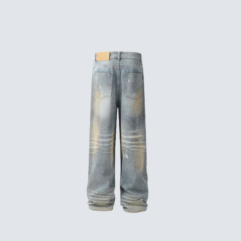 Vintage American Washed Distressed Jeans Men Women Straight Leg Baggy Pants Streetwear